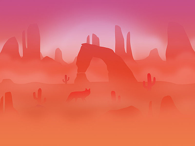 August background calendar coyote desert flat fog illustration rocks sunset wallpaper