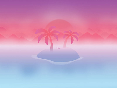 June background calendar flat fog illustration island mountain palm tree sea sunset turtle wallpaper