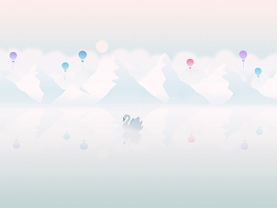 December background ballon balloon calendar cloud illustration lake mountain pastel soft swan wallpaper
