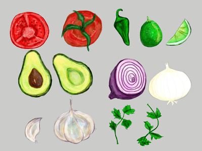 Mexican Cuisine art avocado branding cooking cuisine design digitalart garlic illustration kawaii lime onion procreate recipe tomate