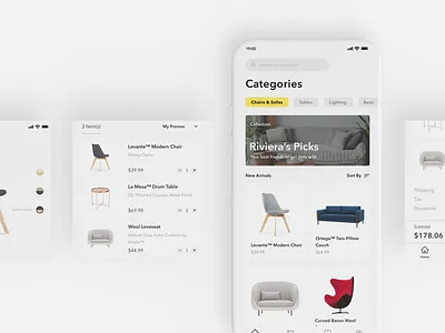 Furniture Shopping App Concept - Riviera app concept app design design furniture graphic design layouting modern simple simplicity sleek ui ui design uiux