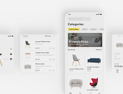 Furniture Shopping App Concept - Riviera app concept app design design furniture graphic design layouting modern simple simplicity sleek ui ui design uiux