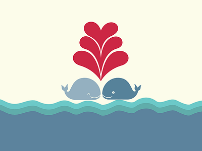 Whale Love animal blue cute fish love red shower simple water waves whale