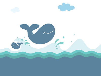 Cheerful Whales animals blue cheerful fish hopping joy monochromatic simple sky water waves whale