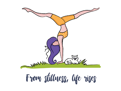 My experiments with quotes - 2 balancing cat girl green illustration lady life stillness vectors violet yellow yoga