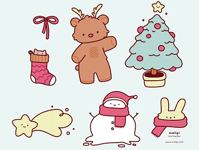 Christmas stickers illustrator stickers vector