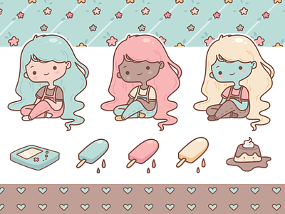 flavors character design illustration kawaii stickers vector washi tape