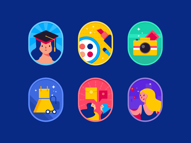 Some Badges chat badge well-read makeup cellphone red packet girl skirt camera icon illustration design