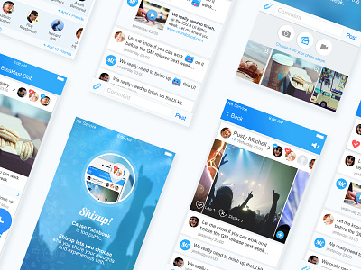 Shizup social app UI app chat feed mobile social splash screen ui ui kit upload ux