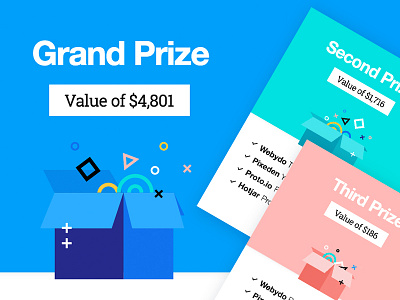 Webydo Giveaway box cards geometric gift illustration landing page prize shapes