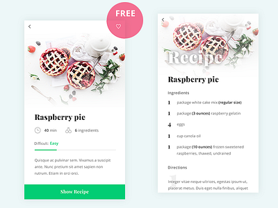 Free Recipe Application app cooking design eat food free freebie mobile recipe restaurant ui ux