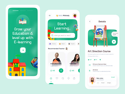 Online learning v2 (onboarding + Home + Details) 3d app class colour course education education app interface learning learning app learning platform mobile ui online product design skillshare trending typography ui ux visual