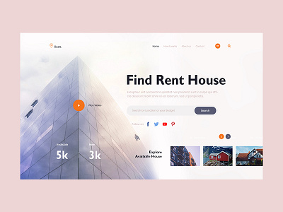 Find Rent House clean concept creative exploration find fluent grid header homepage interface layout minimal rent house search trend ui ux visual web