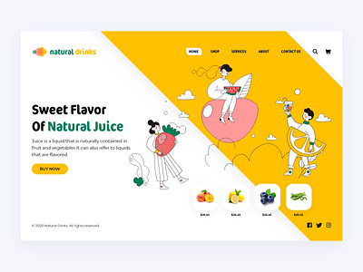 Natural Drinks Web Interface behance colors cool dribbble drinks illustrator interface juice juice bar minimal natural ui ux web website