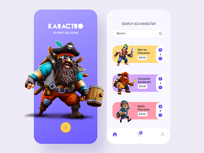 Karactro App 3d android dribbble gamingui india interface ios minimal minimalist uiux ux