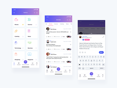 Discussion App app apps behance books channel colors cooking design discussion dribbble illustration interface interface design ios minimal movies news ui ux vector