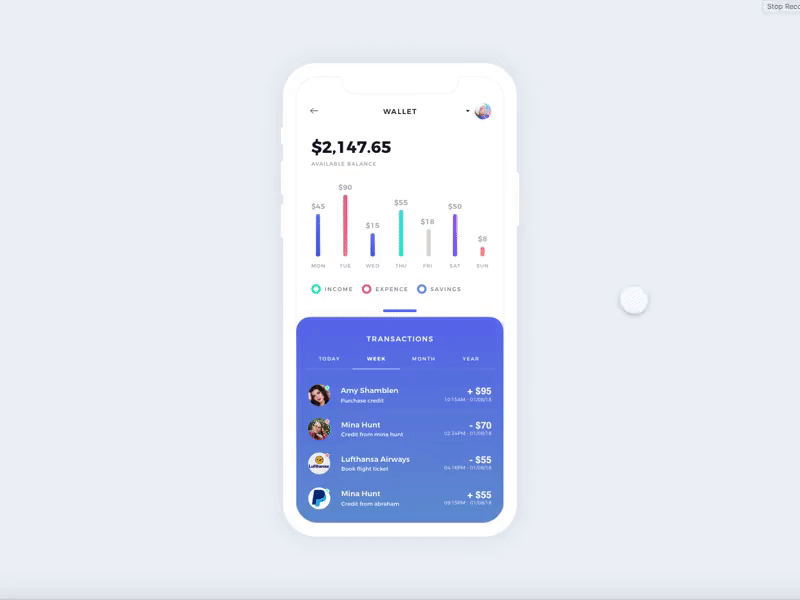 Wallet Transaction app apps behance design dribbble illustration interface ios minimal ui ux vector