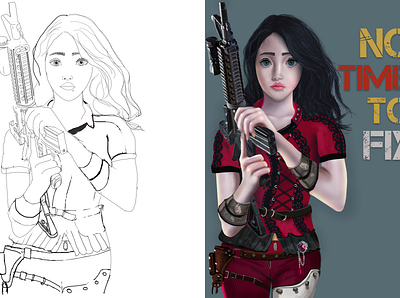 Gun girl book cover character design concept art design digital painting illustration movie poster realistic
