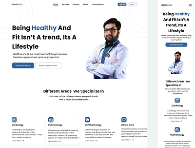 A responsive landing page for an health clinic design medtech ui