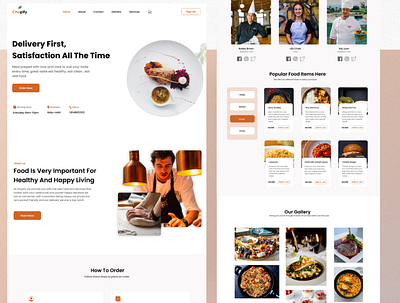 Landing page for a restaurant design food ui