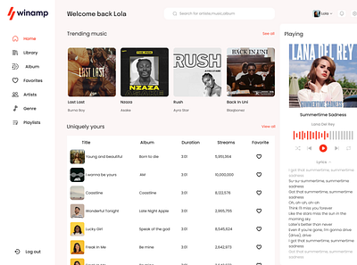 Winamp redesign dashboard des design ui
