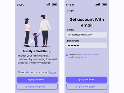 onboarding and a sign in page app design illustration typography ui ux