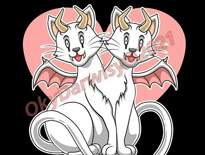 Two Headed Cat Demon animal animation anime cat demon design draw drawing graphic design illustration manga paint t shirt twin vector