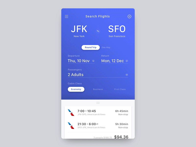 Flight Booking App - Concept animated animation app flight interaction interface material design mobile simple ticket transition ui