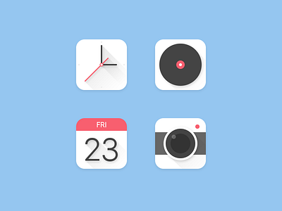 Icons app app icon calendar camera clean clock flat icon material design music play simple