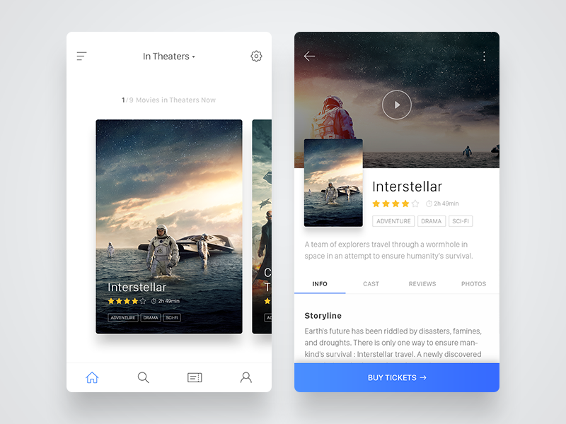 Cinema App UI material design booking iphone uiux mobile details movie ios design clean cinema app