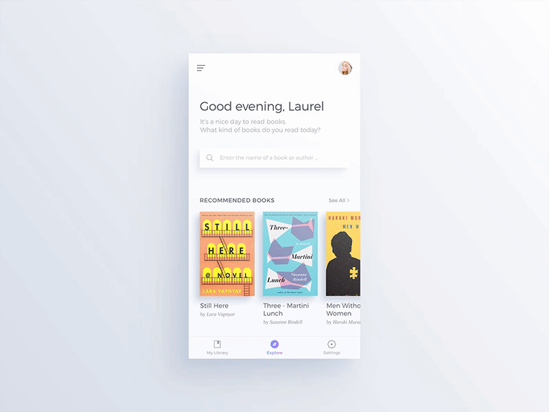 Books App Concept #02 ae animate book gif interaction interface ios mobile search simple ui ux