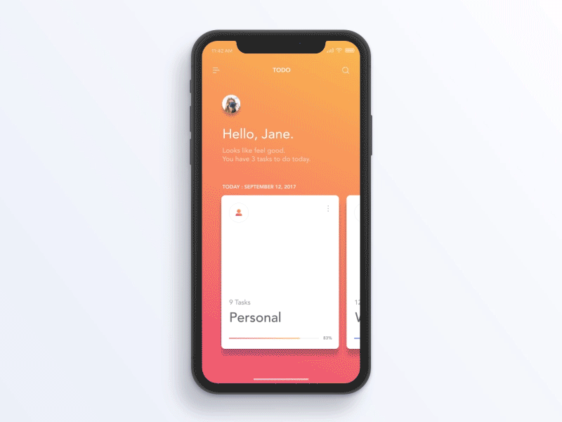 iPhone X - Todo Concept gif interaction ios iphone x menu mobile mockup product design schedule task todo ui ux