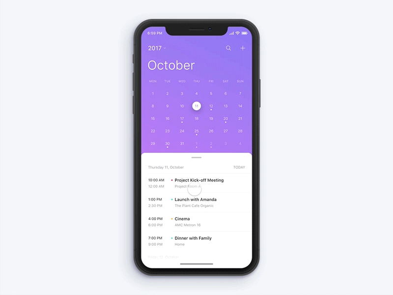 iPhone X Calendar App Concept by Jaeseong, Jeong for noname on Dribbble