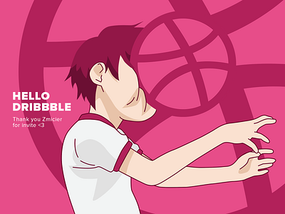 Hello Dribbble anime art ball basketball design draw drawing dribbble flat hello dribble hello world illustration manga new photoshop vector