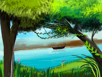 River side background colors digital painting nature river side sketch app trees