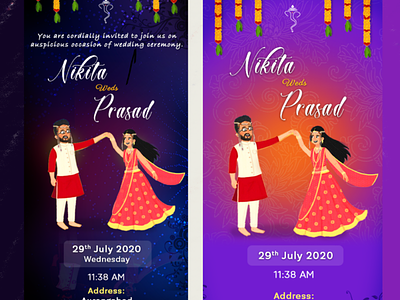 Indian Wedding Invitation colours couple doodle invitation card wedding card