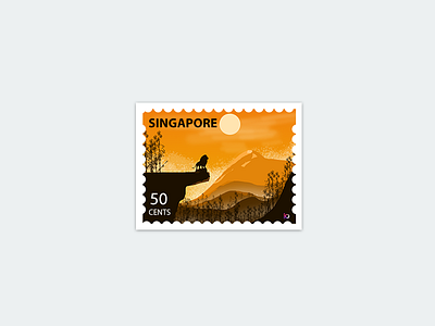 Singapore- Stamp flat art illustration lion