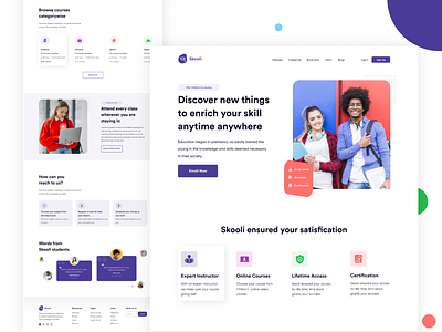 E-learning website Landing Page branding design figma interaction design landing page modern ui trendy ui ui uiux web design website design