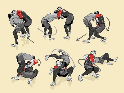 How to take down from Russian Tie (2 on 1) art bjj digital illustration jiu jitsu jiujitsu nogi procreate sketch takedown technique