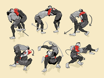 How to take down from Russian Tie (2 on 1) art bjj digital illustration jiu jitsu jiujitsu nogi procreate sketch takedown technique