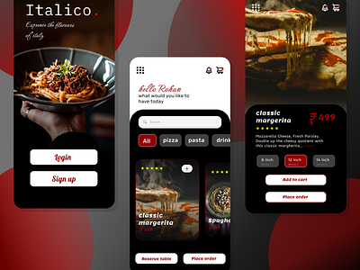 Italico. adobe xd app application design figma food delev food delivery italian italianrestaurant italico restaurant ui ux