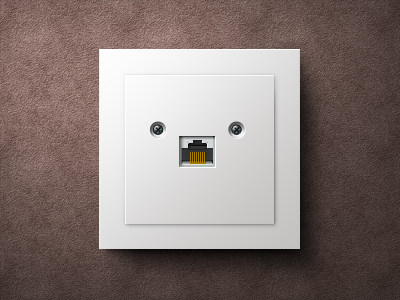 «Predatory» Internet connector connector face internet socket wall white