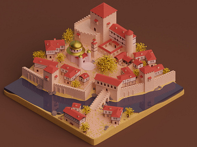 Bulgarian Fortress 3d blender diorama illustration isometric low poly