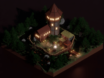 Lookout Tower 3d blender design diorama illustration isometric low poly medieval