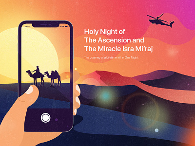 Holy Night of The Ascension and The Miracle Isra Miraj camel illustration islam isra miraj journey muslim scenery technology