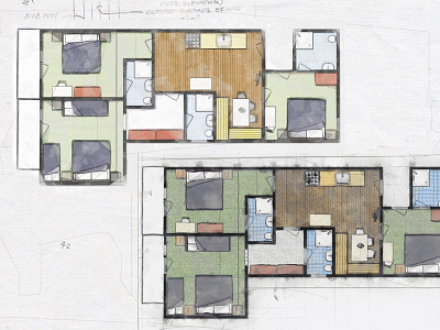 Watercolor Sketch -  Hotel Room Plan