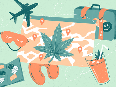 Cannabis cannabis drink illustration luggage map mask neck passport pillow plane procreate sleep travel