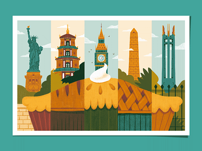 Pies Around the World argentina big ben illustration obelisk philippines pie quezon memorial shrine statue of liberty thanksgiving thien mu pagoda uk usa vietnam