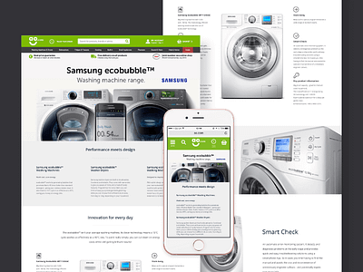Samsung ecobubble™ washing machine landing page responsive. app experience gif interaction interface mobile prototype shop ui user ux web