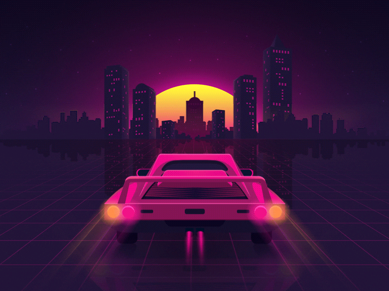 80s car 1980 1980s 80s car car animation city future lights neon night retro synth wave